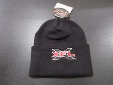 VINTAGE XFL Hat Cap Fitted Adult One Size Black Red Football Beanie Winter Mens