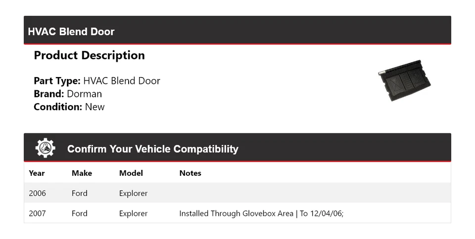 Puerta mezclada de climatización para Ford Explorer Dorman 2006-2007 Foto 2 de 4