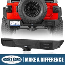 Hooke Road Steel Rear Bumper Bar w/Led Lights for 2018-2025 Jeep Wrangler JL