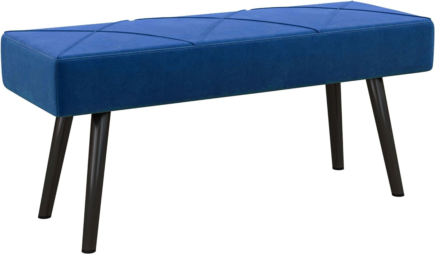 Blue Velvet Bench Bed End Window Hallway Seat Upholstered With Steel Legs Unit
