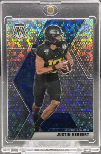 2020 PANINI MOSAIC NFL #204 Justin Herbert RC No Huddle Silver Disco Variation