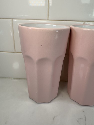 IKEA Pokal Pink Tumbler Set of 2 White Interior 16oz Ceramic Retro Shake Cup - Picture 4 of 12