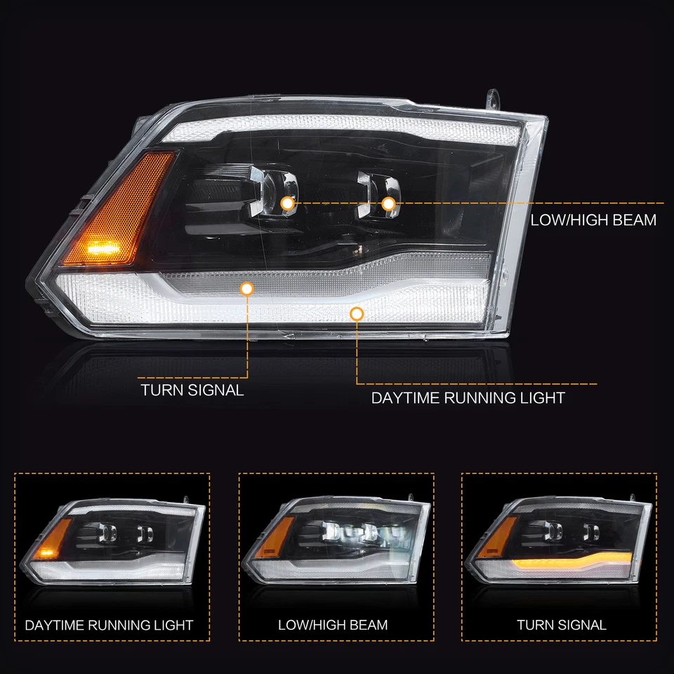 Par de faros LED para Dodge RAM 1500 2500 3500 2009-2018 versión EE. UU. DIESTRO Y DERECHO - Imagen 2 de 4