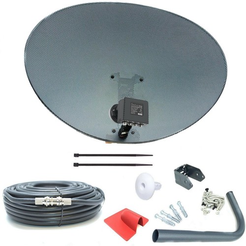 80cm Zone 2 Satellite Dish & Quad LNB + 40m RG6 Black Kit For Freesat