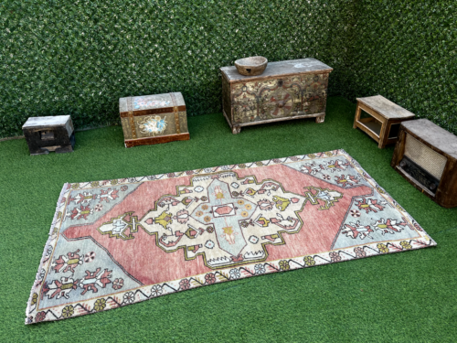 Tappeto turco 3x7 rosso tappeto vintage medio anatolico tappeto decorativo - Foto 1 di 10