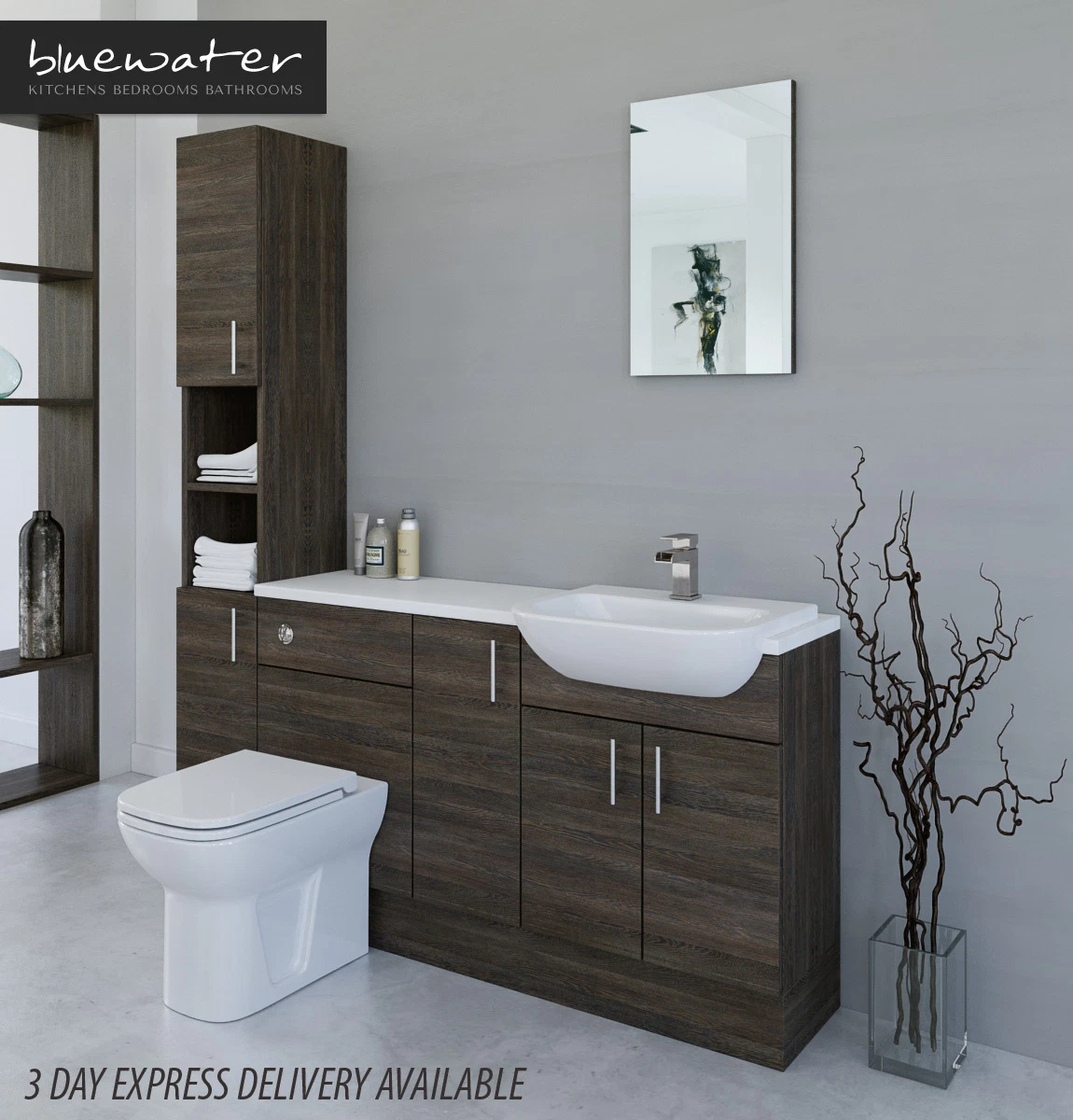 MALI WENGE BATHROOM FITTED FURNITURE 1700MM WITH TALL UNIT