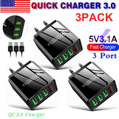 3X 3 Port Fast Quick QC 3.0 USB Hub Wall Charger Power Charge Adapter Plug US