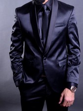 FZ CLASSY DESIGNER TUXEDO MENS SUIT FITTED SET MATCHING SHIRT TIE 50