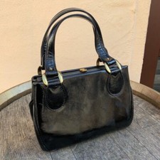Handtasche Kunstleder vintage Schwarz Gold Vintagetasche Ledertasche 50er 60er