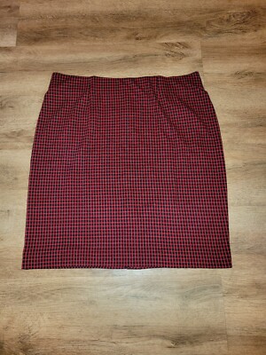 Jill Ponte Knit Pencil Skirt Plaid Pull On Womens L Black Red
