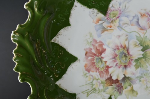 RS Prussia Steeple Mold 9 Shadow Poppy Flowers Green w/ Gold Tillowitz 10" - Picture 3 of 7