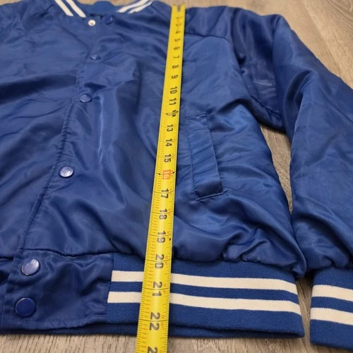 Carbon Men’s Blue White Varsity Jacket Snap Front Striped Collar/Cuffs Small image 6