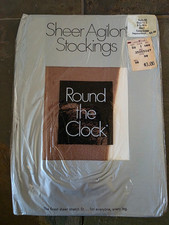 NIP Vtg Round the Clock Sheer Agilon Stockings Cocoa Creme 8-10 1/2 Demi 1 2