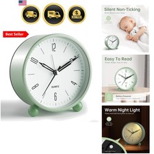 Analog Alarm Clock, 4 inch Super Silent Non Ticking Small Clock with Night Li...