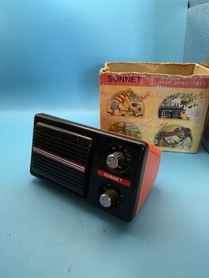 Vintage Sonnet AM Bicycle Portable Radio Orange Black w/ Box No Bracket