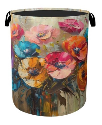 Modern Floral Oil Painting Laundry Basket - Heavy Duty 60L Dirty Clothes Orga...