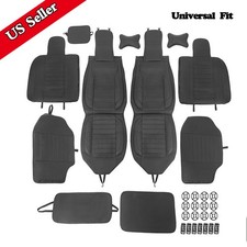 Full Set Universal Leather Seat Covers Fit Cars SUV Pickup Truck Protector Black