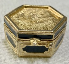 Estée Lauder Blue & Cream Enamel Hexagon Solid Perfume Compact Vintage EMPTY