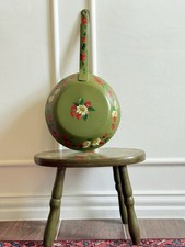 Vintage Hand Painted Metal pan And wooden stool  Country Kitchen Decor