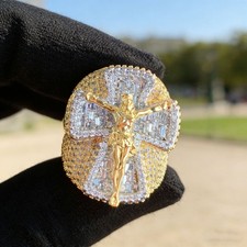 Vintage Jesus Cross Ring Bling Full 5A Zircons 18K Gold Plated Religious Jewelry