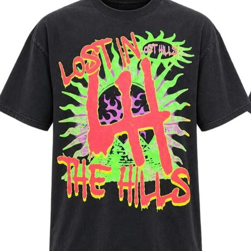 Lost Hills XL Neon Skull Graphic Tee Black Oversized Heavyweight Streetwear