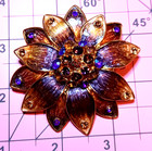 Vtg Ciner Purple Brown Rhinestone Enamel Large Flower Gold Tone Brooch -Gorgeous — photo 4
