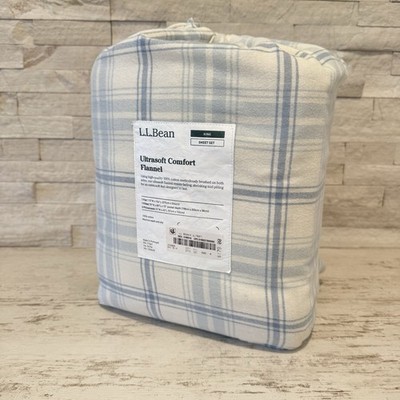 L.L. Bean King Ultrasoft Comfort Portuguese Flannel Sheet Set Bay Blue Check NWT