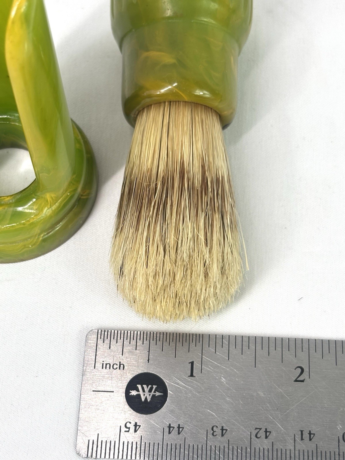 Ever Ready Vtg Shaving Brush w/stand Marbled Green Catalin/Bakelite, 200BH 4”