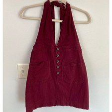 Y2K Forever 21 Juniors L Burgundy Halter Jumper Mini Dress Academia Twee Fall