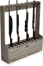 Ten Gun Wooden Standing Floor Gun Display Rack with Storage Compartment Garage