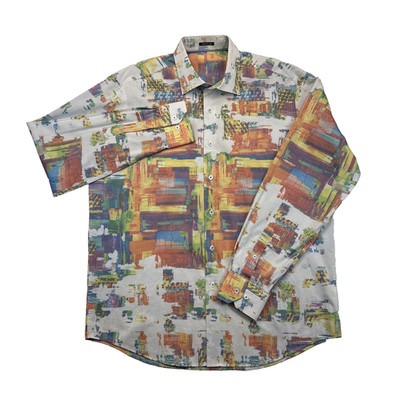 Bugatchi Uomo Mens Shirt Multicolor Abstract Print Long Sleeve Cotton Statement