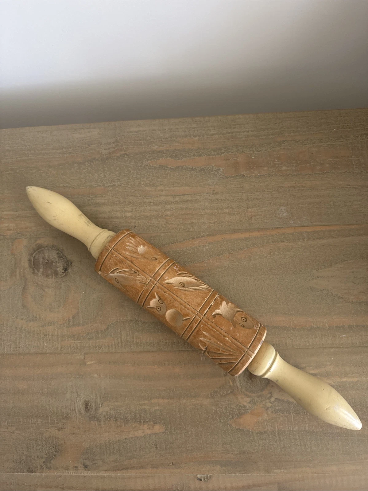 Vintage Embossed Wooden Rolling Pin