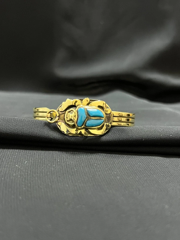 Turquoise Scarab Bracelet – Gold Egyptian Bangle with Light Blue Beetle - Image 4 of 4