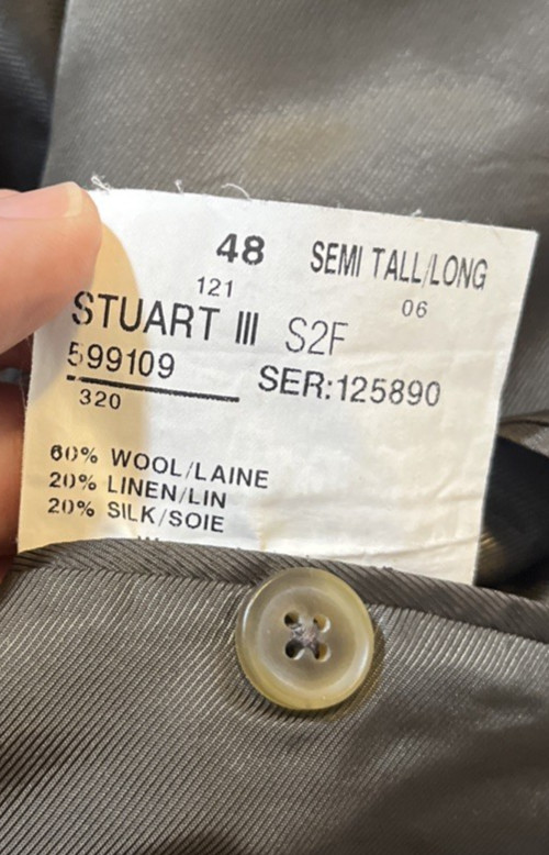 Vintage Paul Stuart 48 L Tall Dark Green Tweed Wool Linen Silk Blend Blazer