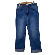 OAT New York Jeans Women 8 29 Blue Cuffed Wide Leg Cropped High Rise Denim