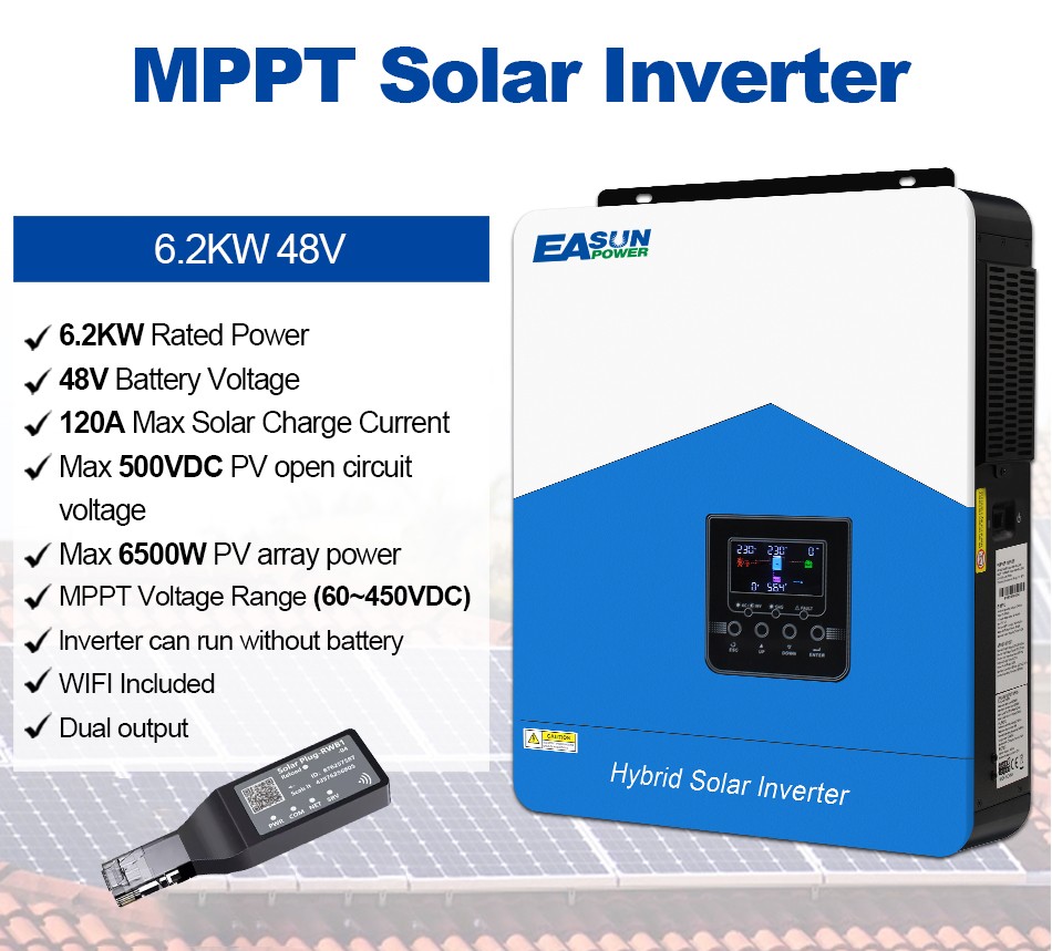Easun Solar Inverter Off Grid 48V 24V 6.2KW 4.2KW 3.2KW MPPT Controller ...