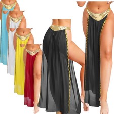 Women Costumes Queen Dress Halloween Skirt Ancient Shiny Gold Trims Side Split
