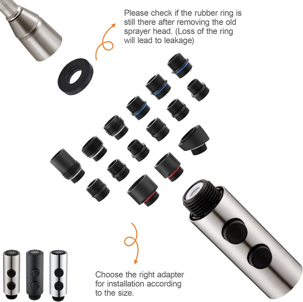 Cabezal de grifo de cocina de metal con 15 adaptadores, rociador de acero inoxidable 4