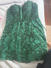 New with Tags Custom Made Green Mini Floral Aplicae Dress Women's