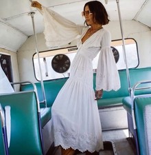 Spell Imogen Dress Size S Gown Maxi Flowy Long Sleeve Ivory Cream Boho RARE