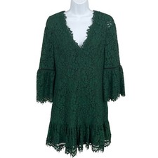 Eliza J Lace Dress Women 6 Green Bell Sleeve V-Neck Cocktail Party Wedding Guest