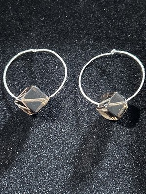 Echte quadratische Rauchquarts (ca. 30 cts.) 925 Silber Creolen Ohrhänger