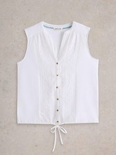 White Stuff Women's Shirt Tulip Soft Sleeveless Button Down Top with Tie Detail