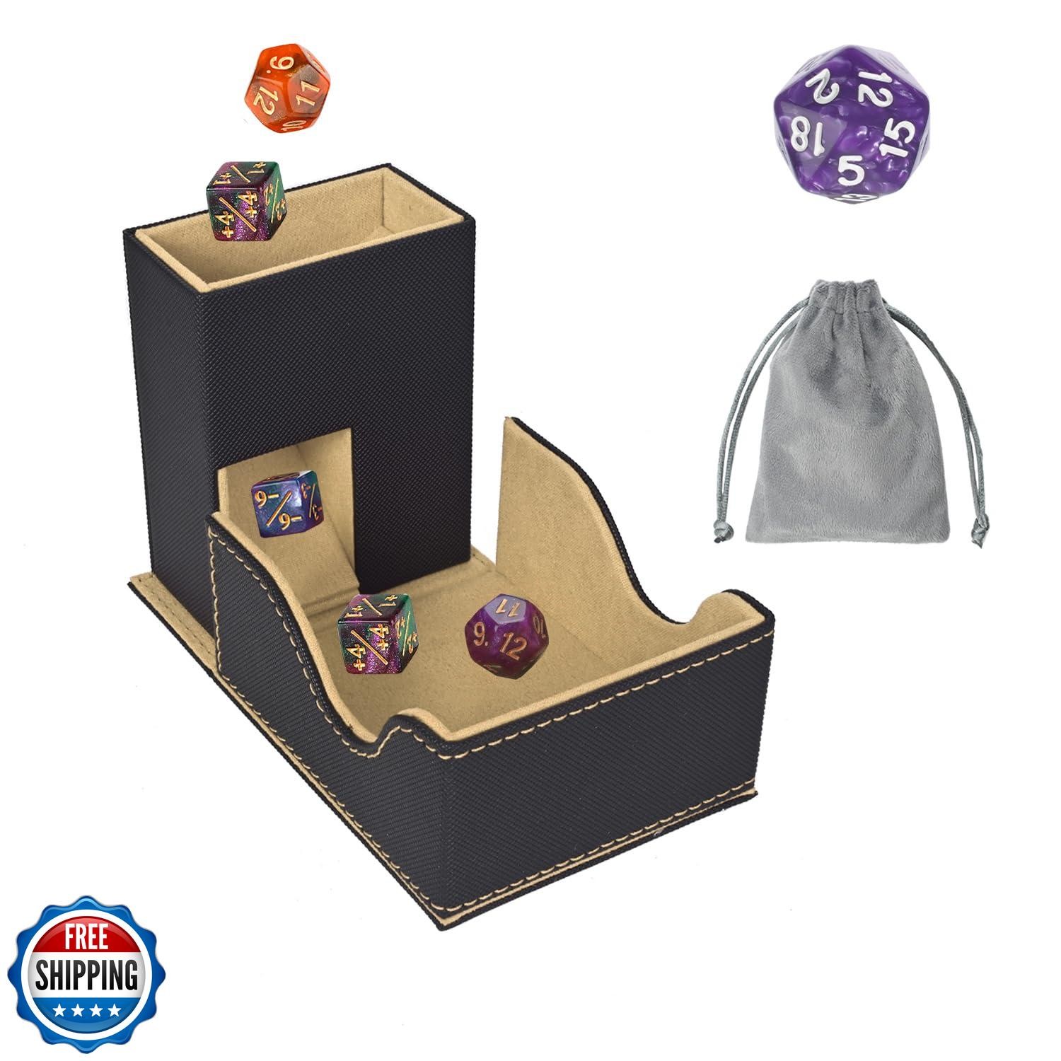 Stepane Dice Tower and Tray, Portable Commander Deck Box, Foldable Dice Stora