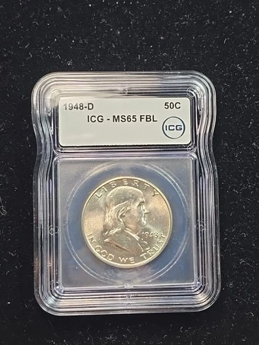 1948-D Franklin Half Dollar, ICG MS65  - FULL BELL. LINES