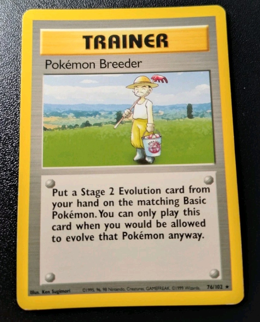 Pokemon Base Set Unlimited Pokemon Breeder Rare Trainer Card 76/102 LP