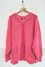 Free People Jumper Alli V Neck Sweater Jumper Oversized Rose Pink Small rrp £140
