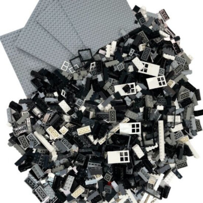 Q-Bricks Teilebox - 1000 Klemmbausteine -  Hausmischung in Schwarz-Weiß