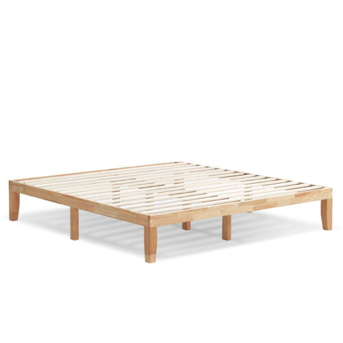 King Size 14" Wooden Bed Frame Mattress Platform Wood Slats Home Natural