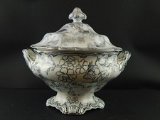 ANTICA RARA ZUPPIERA CENTROTAVOLA PORCELLANA VITTORIANA META' 800 DECORO A MANO